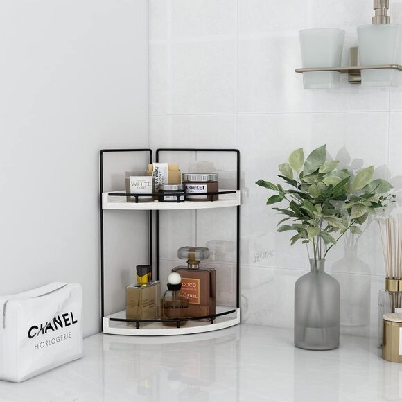 2-Tier Rustic White Corner Bathroom Shelf - Picture 5 of 6